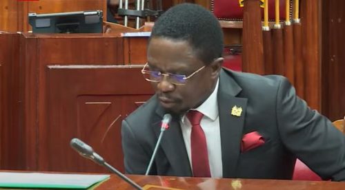 Former Sports CS Ababu Namwamba responding to questions from the vetting committee on Friday January 10, 2025. PHOTO/ Screengrab by PD Digital/https://www.youtube.com/watch?v=VeSVXwfIlFo