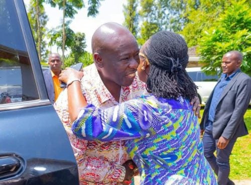 Former Deputy President Rigathi Gachagua and Narc Kenya Party Leader Martha Karua embrace each other on Saturday, January 25, 2025. PHOTO/@MarthaKarua/X