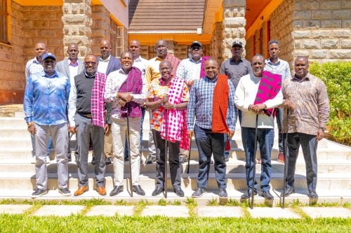 Former DP Rigathi Gachagua poses for a photo with Maa leaders at his Wamunyoro home on January 20, 2025. PHOTO/@rigathi/X