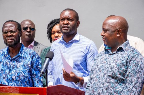 secretary-General Edwin Sifuna (centre) addresses members of the press on Friday, January 10, 2025. PHOTO/@edwinsifuna/X