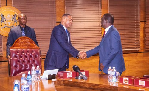 Raila Odinga shakes hand with Botswana President Duma Boko January 16, 2025.