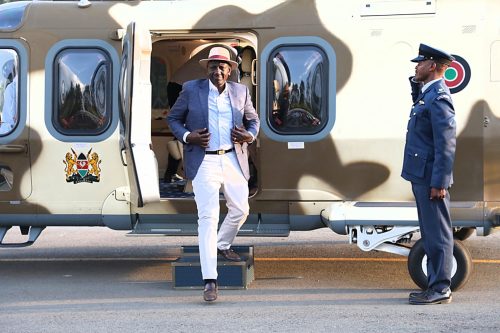 President William Ruto arrives in Kakamega County on Sunday, January 19, 2025. PHOTO/@BarasaFernandes/X