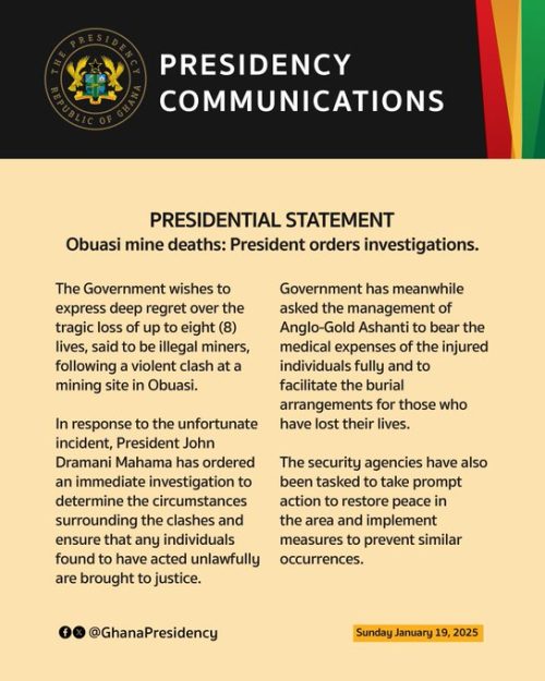 A statement from the Presidency of Ghana. PHOTO/@GhanaPresidency/X