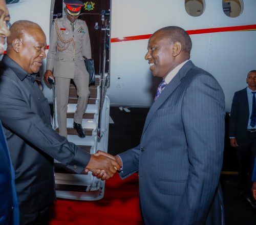 MP Kimani Ichung'wah receiving President John Mahama after landing in the country on Sunday January 26, 2025. PHOTO/@KIMANIICHUNGWAH/X