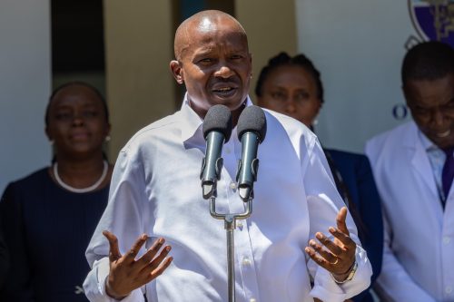 Deputy President Kithure Kindiki speaking during his tour of KNH on Wednesday, January 8, 2025. PHOTO/@KindikiKithure/X