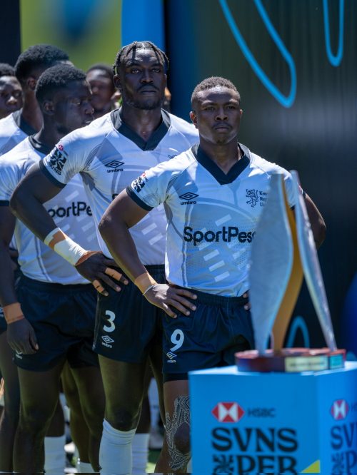 Shujaa players during the Perth 7s tournament on Friday January 24, 2025. PHOTO/@KenyaSevens/X