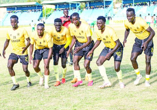 Tusker FC players celebrate after scoring against Gor Mahia in their FKF-PL match played at Machakos Stadium on January 19, 2025. PHOTO/Rodgers Ndegwa