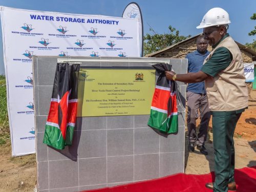 President William Ruto during the launch of the dyke in Budalang'i, Busia county on Wednesday, January 22, 2025. PHOTO/@KindikiKithure/X