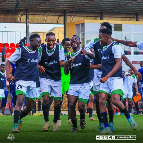 Kariobangi Sharks players in a joyful mood during a training session on Saturday January 11, 2025. PHOTO/@k_sharksfc/X