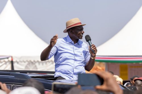 President William Ruto addresses a crowd in Isiolo on February 7, 2025. PHOTO/@WilliamsRuto/X