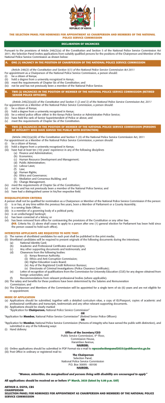 Vacancy announcement document. PHOTO/@PSCKenya/X