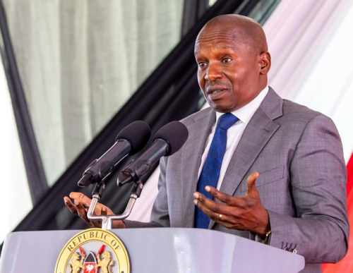 DP Kindiki addressing the press in Nairobi on Monday, February 17, 2025. PHOTO/@KindikiKithure/X