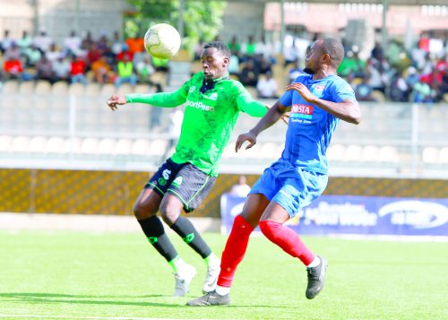 Alphonce Omija of Gor Mahia FC (L) battles Shami Mwinyi of Posta Rangers (R) during their FKF-PL match played at Dandora Stadium, Nairobi on February 2 2025. Gor won 2-1.PHOTO/ Rodgers Ndegwa