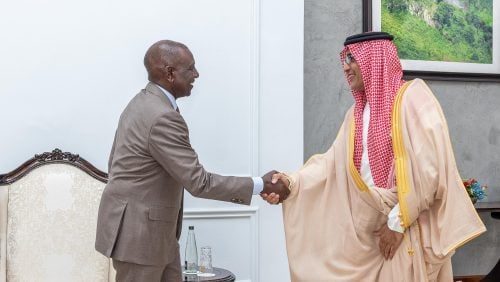 President William Ruto with Saudi Arabia's Deputy Minister of Foreign Affairs, Waleed Al Khuraiji.PHOTO/@WilliamsRuto/X