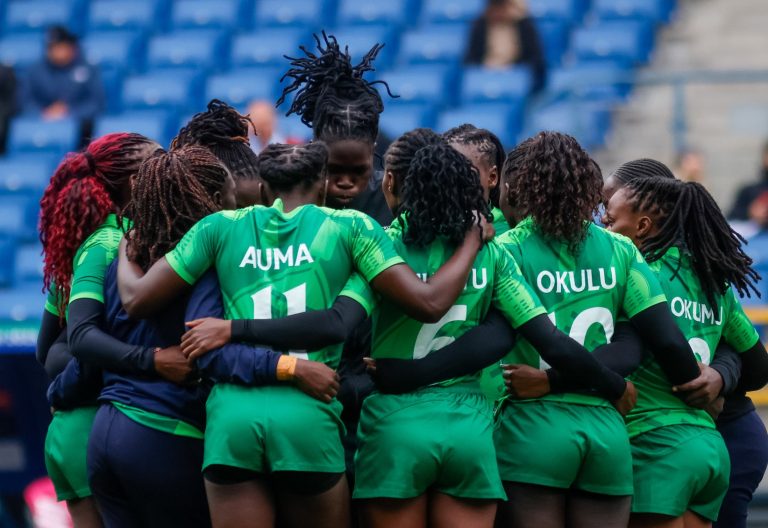 Kenya Lionesses before their match against Belgium at the 2025 Krakow 7s series. PHOTO/@OfficialKRU/X
