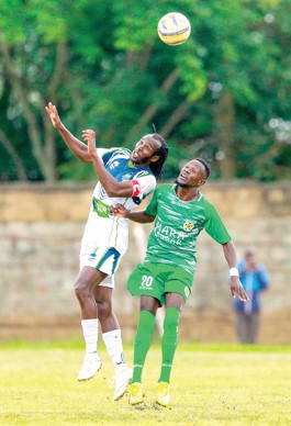Michael Mutinda in action against Mara Sugar FC at the Awendo Stadium on April 19, 2025. PHOTO/ SPORT PICHA