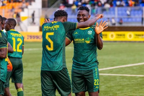 Naiorbi United captain John Otieno celebrates with ateammate.