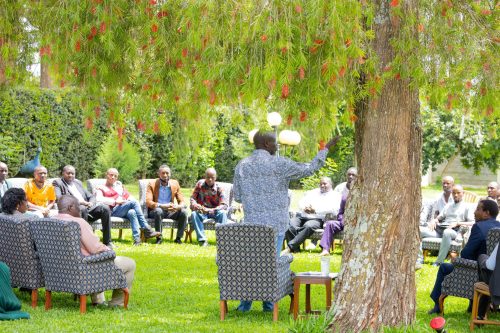 Rigathi Gachagua chairing a meeting at his Wamunyoro home in Nyeri on Saturday April 19, 2025. PHOTO/https://web.facebook.com/DPGachagua