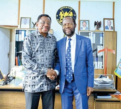Siaya Governor James Orengo with his Kisumu counterpart Anyang Nyong\'o. PHOTO/PRINT