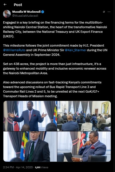 Part of the statement shared by Prime Cabinet Secretary Musalia Mudavadi on Monday April 14, 2025. PHOTO/Screengrab by PD Digital/@MusaliaMudavadi/X