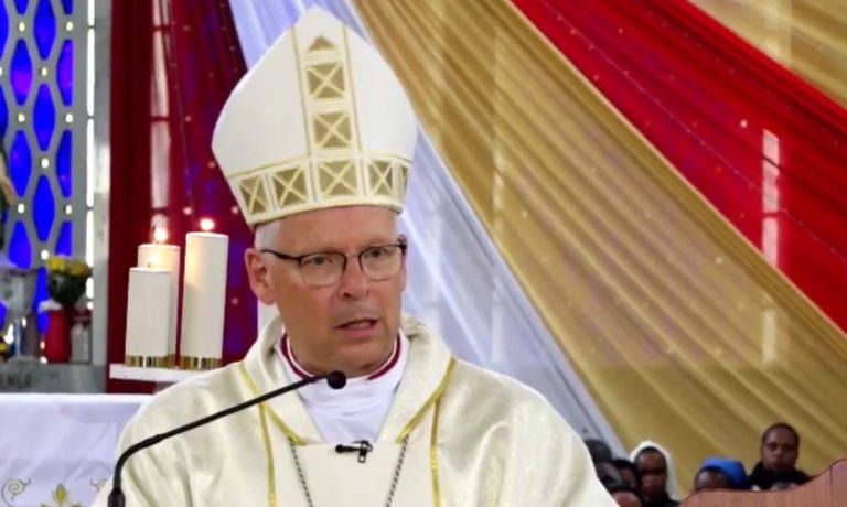 The Apostolic Nuncio to Kenya, Archbishop Hubertus van Megen, on Friday, April 25, 2025. PHOTO/Screengrab by PD Digital/https://www.facebook.com/catholicarchdioceseofnairobi/videos/9940481459309874/
