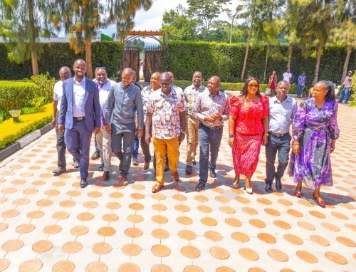 Former Deputy President Rigathi Gachagua welcoming leaders from Laikipia at his Wamunyoro home on Monday April 28, 2025. PHOTO/https://www.facebook.com/DPGachagua