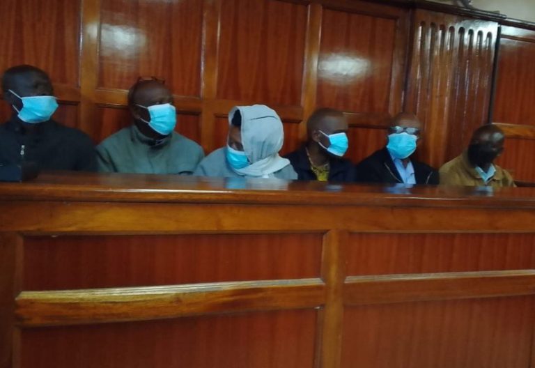 Some of the officers linked to death of Baby Pendo when they appeared before Lady Justice Margaret Muigai at the Milimani High Court on Monday, May 5, 2025. PHOTO/Zipporah Ngwatu