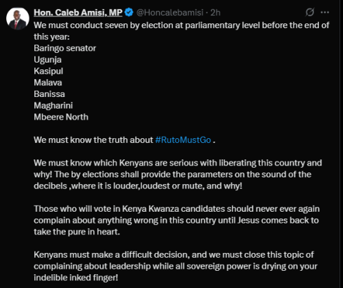 A post shared by MP Caleb Amisi on Wednesday, May 14, 2025, on his X account. PHOTO/PD Digital from @Honcalebamisi/X
