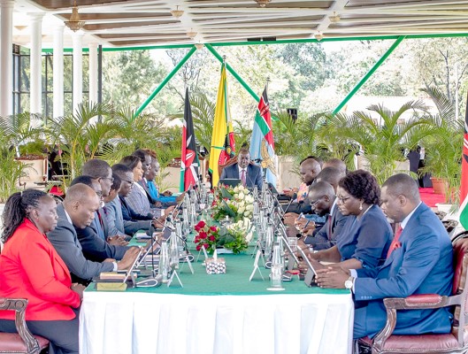 A past Cabinet meeting chaired by President William Ruto at State House. Former Attorney General Justin Muturi has narrated how Ruto exerts undue control over members of Cabinet, during meetings, stifling open dialogue and dissent. PHOTO/PCS