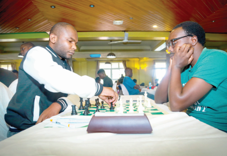 Hugh Misiko (L) faces off against his opponent during the Kiambu Open Chess Championships held on May 11, 2025. PHOTO/Sport Picha