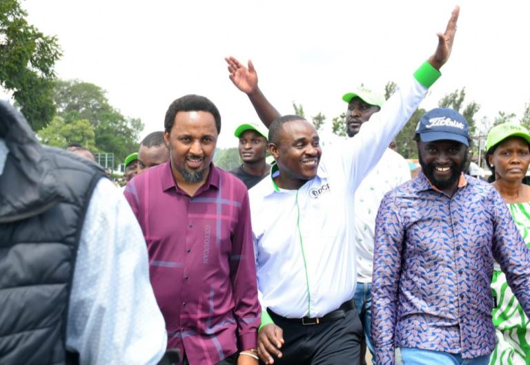 Democracy for Citizens Party (DCP) Deputy Leader Cleophas Malala, and Senators Karungo Thangw\'a and John Methu in Kakamega during the party\'s rally. PHOTO/https://www.facebook.com/profile.php?id=61576451663013&sk=photos_by