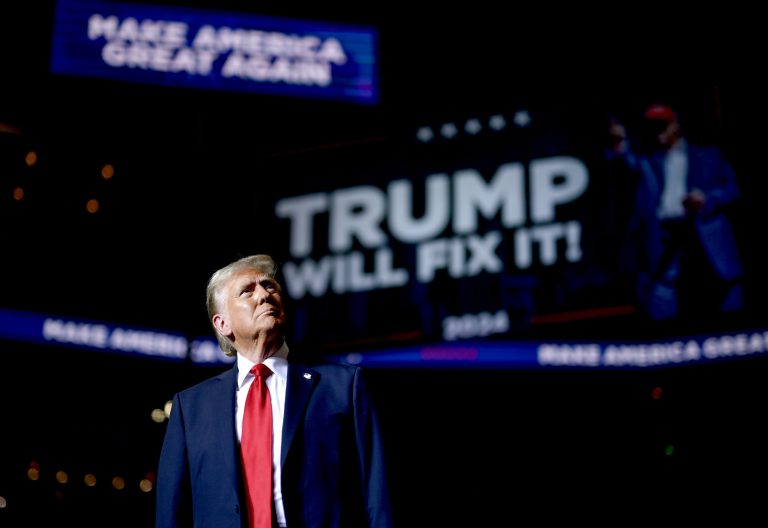 Donald Trump addressing his supporters at a rally. PHOTO/@realDonaldTrump/X
