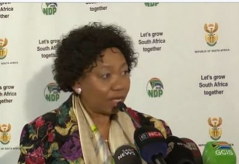 Defence and Military Veterans Minister Angie Motshekga speaking during a presser on May 4,2025. PHOTO/@SAgovnews/X