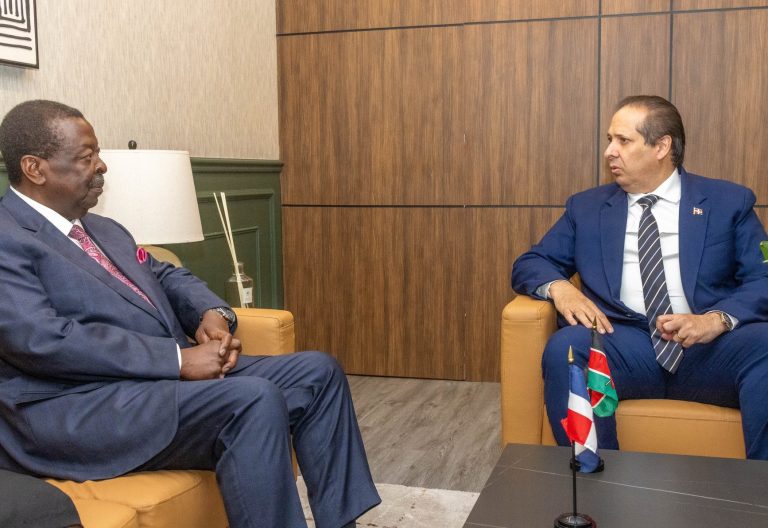 Prime Cabinet Secretary Musalia Mudavadi during his talks with Victor Atallah, Minister of Public Health of the Dominican Republic. PHOTO/@MusaliaMudavadi/X