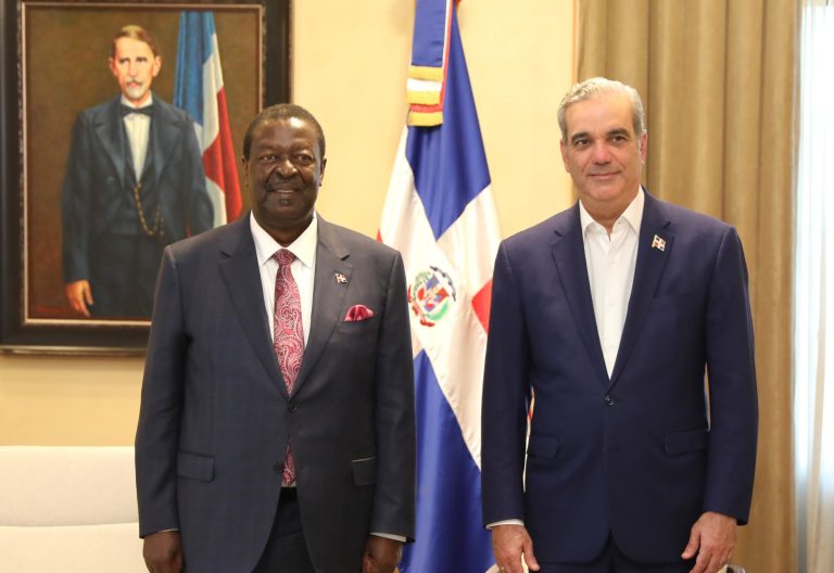 Prime Cabinet Secretary Musalia Mudavadi with Dominican Republic President Luis Abinader at Palacio Nacional in Santo Domingo on May 14, 2025. PHOTO/@MusaliaMudavadi/X