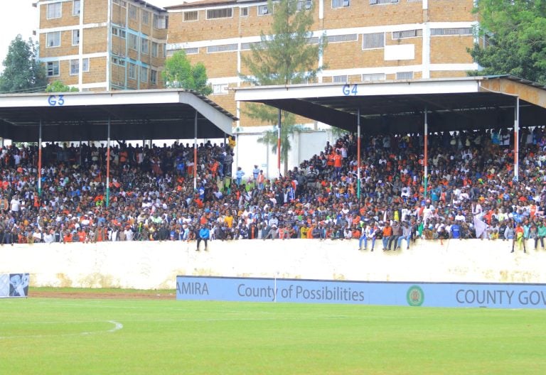 Gor Mahia and Shabana fans at Gusii Stadium. PHOTO/@Shabanafckenya/X