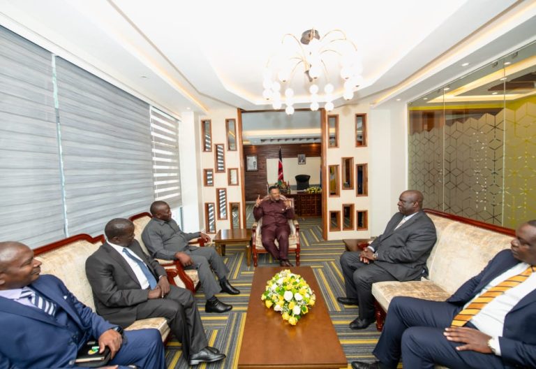 UDA Secretary General Hassan Omar with a delegation of Uganda\'s ruling NRM party that is in the country for a four-day benchmarking tour. PHOTO/@UDAKenya/X