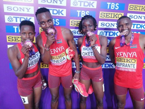 Kenyan athletes during the 2025 World Relays. PHOTO/@athletics_kenya/X