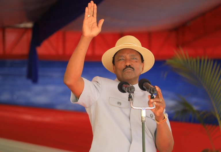 Kalonzo Musyoka speaking during his homecoming event on Thursday, May 29, 2025, at his Muuna home in Tseikuru, Kitui County. PHOTO/@skmusyoka/x
