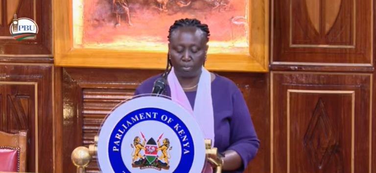 Cabinet Secretary for Gender Hanna Cheptumo. PHOTO/A screengrab taken by People Daily Digital from a video posted by Senate/https://x.com/Senate_KE/status/1925088071344668684