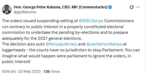 Kaluma faults court for halting IEBC vetting