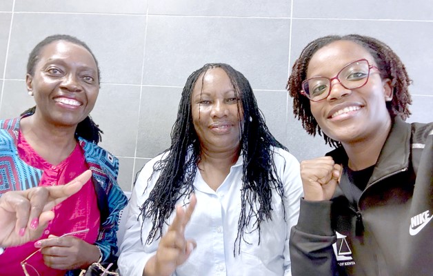 FROM LEFT: Former Kenyan Minister for Justice Martha Karua with fellow lawyers Lynn Ngugi and Gloria Kimani at Mwalimu Nyerere International Airport as they await deportation to Kenya. PHOTO/ Wakili-Steven Mbugua