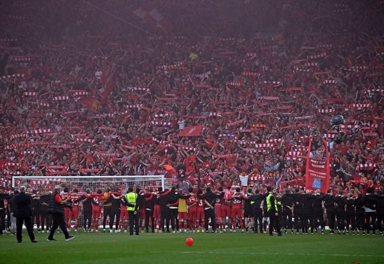 Liverpool fans celebrating together with players after being confirmed EPL champions. PHOTO/@premierleague/X