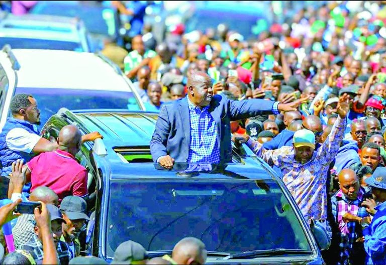 Former Interior  Cabinet Secretary  Fred Matiang’í addresses residents of Kisii town on May 2, 2025, during a tour of Gusiiland.  PHOTO/Print