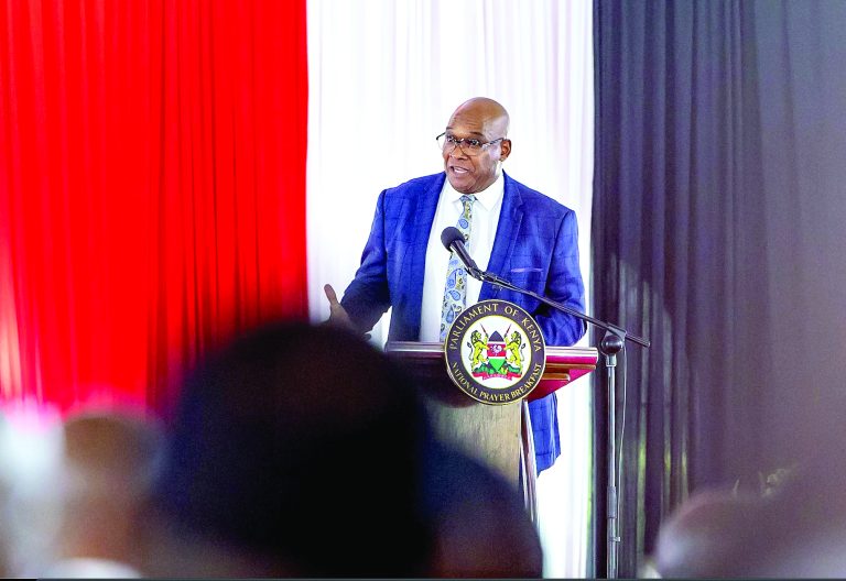 American pastor and former NFL player Dr Rickey Bolden speaking during the National Prayer Breakfast in Nairobi on May 28, 2025. Photo/DPCS