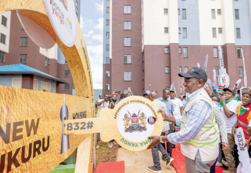 President William Ruto launches the 1,080 homes that are a part of the New Mukuru Housing Estate. Ruto said there will be better sanitation, security and livelihoods to thousands of ordinary people who would never have had such a chance. PHOTO/PCS