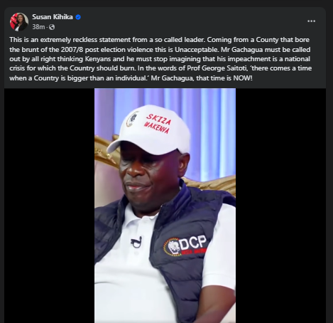 Part of the statement shared by Governor Susan Kihika. PHOTO/ screengrab by PD Digital/https://www.facebook.com/SusanWKihika