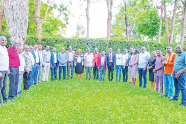 Former Deputy President Rigathi Gachagua with Nakuru MCAs at his Wamunyoro residence early this year. Wamunyoro is emerging as a political sanctuary for Gachagua. PHOTO/RIGATHI/X