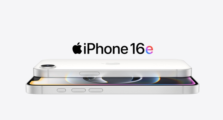 iPhone 16e on a reflective surface. PHOTO/@Apple/X