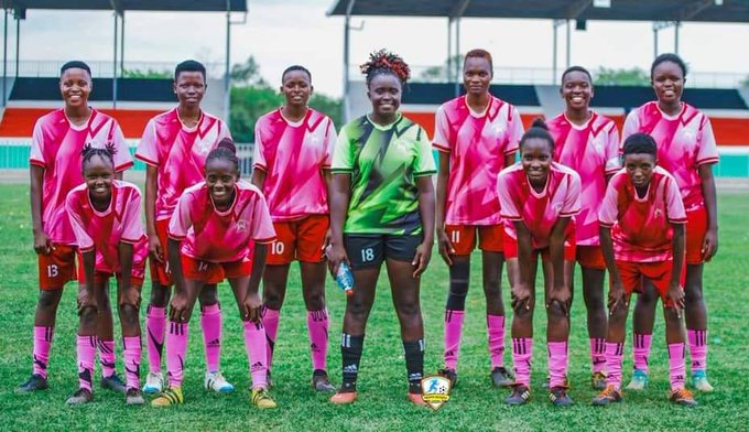 Eldoret Falcons pose for a team photo before kick-off during a past FKF Women’s National Super League match. PHOTO/@soccerpower99/x